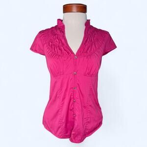 Y2K Express Design Studio Pink Ruched Ruffle Blouse - Size S - Academia Coquette